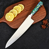 Couteau Gyuto de chef de cuisine en acier inoxydable AUS-8 professionnel de 24cm avec poignée en coquille d'ormeau en métal pleine soie
