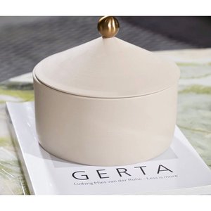 Blanc <span class=keywords><strong>beige</strong></span> grand arôme vide bougie récipient en gros pot de bougie de stockage en céramique avec couvercle - Product Image 2