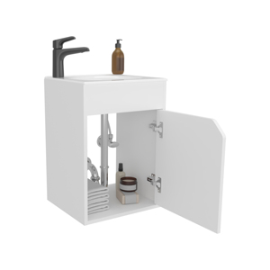 Bethel <b>Floating</b> Wide One-Door Vanity With Resin Sink White Bathroom Storage - Product Image 5