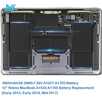 A1527 A1705 Batterie d'ordinateur portable pour Macbook Pro 12 "A1534 2015 2016 2017 Année Mf855 Mjy32ch/a Mk4m2 Emc2746 Emc2991 A1527 A1705