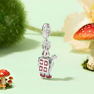 Silver Plated Cartoon <b>Rabbit</b> Charm With Red Enamel Card Suit Design Unisex Jewelry <b>Gift</b> - Product Image 4