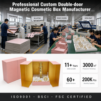 Boîte magnétique double porte rose sur mesure de luxe, scène artistique en papier 3D, carton rigide pour marque cosmétique, marché américain, nouveau design