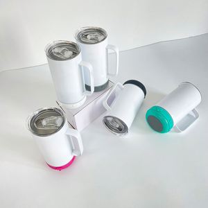 <b>Wireless</b> Vacuum Insulated White Travel Mug Non-Tapered Sublimation Speaker Tumbler With Handle - Product Image 3