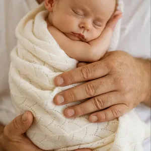 2024 Nieuwe Custom Babi Katoenen Gebreide Mousseline Swaddle Dekens Lente Baby Geribbeld Babydeken