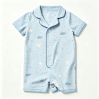 Barboteuse bébé personnalisée en coton à manches courtes, col à revers cranté, imprimé mini nœuds, boutonnée sur le devant, pour nouveau-né, idéale pour l'été