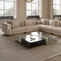 Table basse moderne et élégante de luxe Boîte en verre miroir au design unique avec marbre noble Table de centre de style moderne modeste
