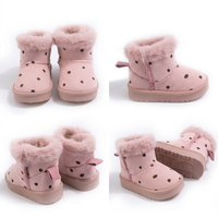 Bottes de neige chaudes antidérapantes en polyester à poils de lapin pour filles, motif pois, mignonnes, à enfiler, pour l'extérieur, vente en gros