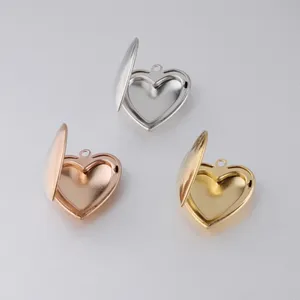 Toptan DIY takı gümüş/altın/gül altın tabak kalp şeklinde fotoğraf çerçevesi paslanmaz çelik kalp madalyon kolye sevgilisi bellek