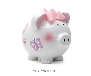 Ceramic Piggy Bank For Kids Girls Butterfly