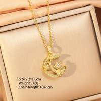 Chaîne de clavicule tendance étoile et lune : Collier en cuivre ajouré entièrement pavé de zircone, bijoux de mode de luxe léger pour femme