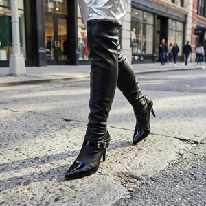 Bottes Chelsea classiques de luxe sur mesure pour hommes, en cuir noir, à bout pointu, talon <span class=keywords><strong>aiguille</strong></span>, hauteur genou, pour toutes les saisons - Product Image 2