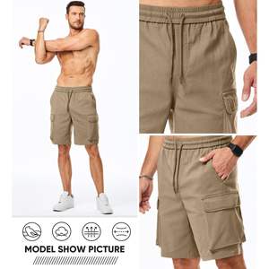 2025 pantalones cortos Cargo elásticos con cordón informal para hombre, multibolsillos, ajuste relajado clásico, logotipo cómodo, pantalones cortos de verano de 5 pulgadas - Product Image 4