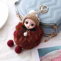Porte-clés pendentif poupée endormie en peluche de coton Z populaire, avec grands yeux, fausse fourrure de lapin rose, breloque de sac Kawaii 12cm pour femmes et filles