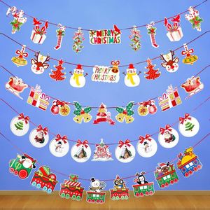 Décorations de Noël pour fête du Nouvel An : Bannière en papier avec Père Noël, Bonhomme de neige, Élan et motif de dessin animé, Fournitures de Noël Joyeux Noël - Product Image 3