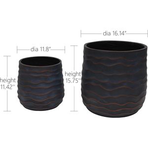 Mdj Pottery Magnesium Oxide <b>Plant</b> <b>Pots</b> 16.14+11.8Inch Wavy Textured Indoor Planters <b>With</b> <b>Drainage</b> Hole Modern Nordic Style - Product Image 2