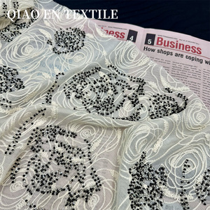 Robe d'été <span class=keywords><strong>en</strong></span> <span class=keywords><strong>mousseline</strong></span> de soie Tencel avec breloque à l'encre Broderie de roses Tissu de broderie de perles tridimensionnelles Style flammé pour filles - Product Image 1