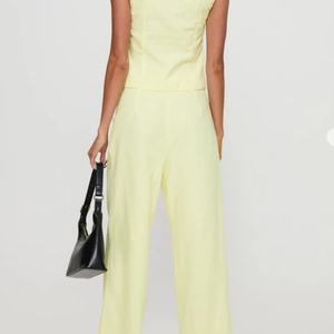 Conjunto de 2 Piezas de Lino y Algodón para Mujer, Top Casual de Verano y Pantalones Cortos sin Mangas con Estampado Sólido, OEM, Uso Diario - Product Image 3