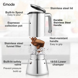 इमोजी प्रीमियम गुणवत्ता पूर्ण स्टेनलेस स्टील मोका पॉट 6 कप स्टोवटॉप एस्प्रेसो कॉफी निर्माता, इंडक्शन के लिए मोचा पॉट - Product Image 2