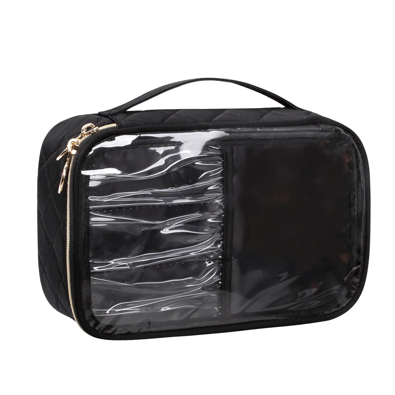 Relavel Grand sac cosmétique translucide à compartiment unique avec compartiment gaufré noir pour femmes et filles cosmétiques