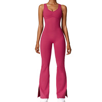 Nouvelle Arrivée Combinaison de Yoga Dos Nu à Bretelles Double Couche Extensible dans les Quatre Sens Respirante Légère Sans Coutures Jambes Amples pour la Gym