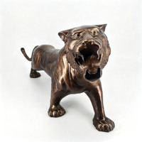 Grande statue de tigre rugissant en aluminium, finition bronze antique, sculptures de tigre en métal, décoration de table, bureau, maison, artisanat, cadeau