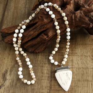 Nueva Joyería Étnica Retro Bohemia <span class=keywords><strong>de</strong></span> Moda, Collar <span class=keywords><strong>de</strong></span> Nudos <span class=keywords><strong>de</strong></span> Vidrio con Piedra Natural <span class=keywords><strong>de</strong></span> 8 mm, Collar con Colgante <span class=keywords><strong>de</strong></span> Resina <span class=keywords><strong>de</strong></span> <span class=keywords><strong>Dientes</strong></span> Marrón Claro - Product Image 6