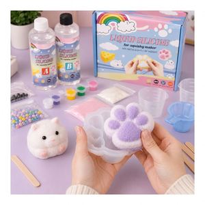 วัสดุทำของเล่นคลายเครียด DIY ระบบขวดซิลิโคนคู่ รูปทรงอุ้งเท้า หนูแฮมสเตอร์ ชีส สีสันวิบวับ อุปกรณ์ผสม - Product Image 6