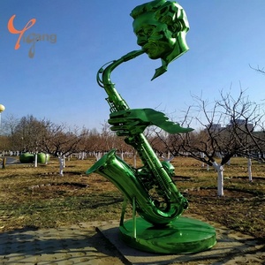 Scultura Artistica 3D di Sassofono in Acciaio Inossidabile Forgiato su Misura, Raffigurante un Movimento Musicale con Note Blu, per Piazze Cittadine - Product Image 6