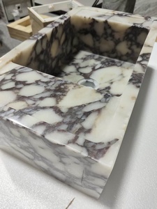 <span class=keywords><strong>Lavabo</strong></span> <span class=keywords><strong>de</strong></span> Baño Moderno y Lujoso, Ligero, <span class=keywords><strong>de</strong></span> una Sola Pieza, Rectangular con Bordes Redondeados, en Mármol Calacatta Viola - Product Image 4