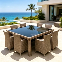 Ensemble de table à manger en rotin PE pour l'extérieur, ensemble de table à manger rectangulaire en osier avec fauteuils pour patio, jardin, hôtel
