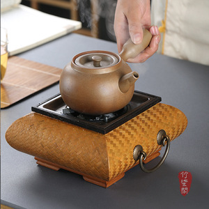 Bamboo Woven Stove Charcoal Tea Warmer Freestanding Asian Style Durable For Indoor Tea Brewing - Product Image 4