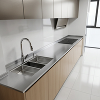 Îlot de cuisine moderne modulaire en acier inoxydable 304 de qualité alimentaire, résistant à la rouille, avec comptoir à bord surélevé pour appartement et salle à manger