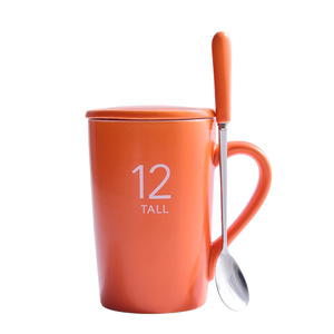 Mug en céramique avec couvercle et cuillère, tasse haute de 12 cm pour café, thé, cadeau - Product Image 3