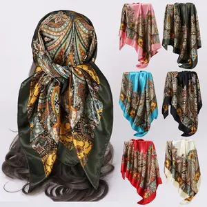 Heißer Verkauf hohe Qualität große Größe Vintage Designer Schal Mode Seide Satin Bandana Schal Frauen Seide Paisley Print Schals