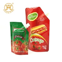 Petit sachet en plastique avec bec verseur, sachet en aluminium laminé avec bec verseur, sachet de ketchup de tomate, sachet de sauce chili, emballage avec bec verseur