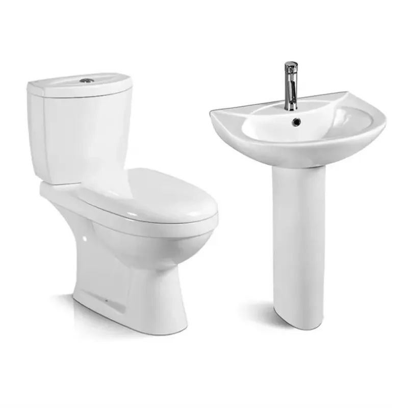 Modern cheap price bathroom and siphon flushing ceramic s trap chinese girl wc set bowl two piece toilet with wash basins sink