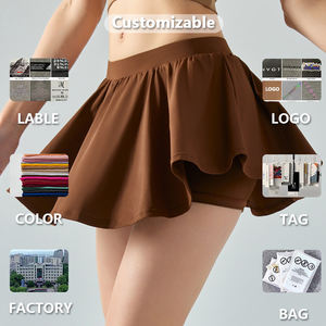 Pabrik asli Logo kustom gaun pendek Yoga kering cepat 2 lapisan dengan celana garis Puffy ROK latihan kebugaran untuk wanita anak perempuan - Product Image 5