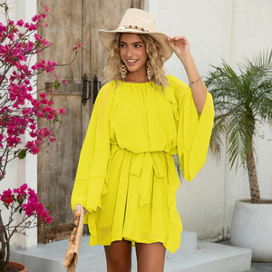 <b>Ruffle</b> Hem Long Sleeve Casual <b>Dress</b> Loose Fit and Flare Knee Length Women Mini <b>Dress</b> - Product Image 6