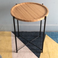 Table d'appoint ronde pliable en bambou avec cadre en métal Table basse nordique pour salon chambre Snack Table d'appoint pliante