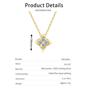 Pendentif trèfle en argent sterling 925 plaqué or 14 carats avec pendentif en moissanite trèfle à quatre feuilles pour femme mariage - Product Image 6