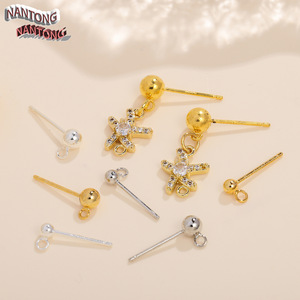 Nantong Rhinestones 925 Sterling Silver <b>Round</b> Ear <b>Posts</b> With Hanging Loop For DIY Jewelry Making Accessories Wholesale - Product Image 4