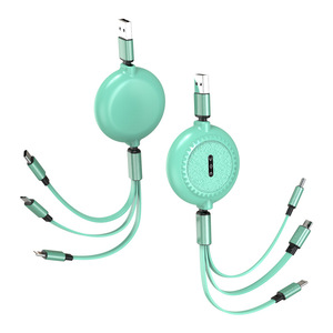 Cable de datos 3 en 1 con diseño retráctil, carga rápida para teléfono móvil y portátil, color verde, 1m de longitud, material TPE - Product Image 3