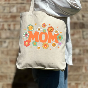 Bolso de mano de lona de algodón con estampado personalizado, bonito diseño floral de flores para mamá para el día de la madre, bolsos de compras diarios informales - Product Image 3