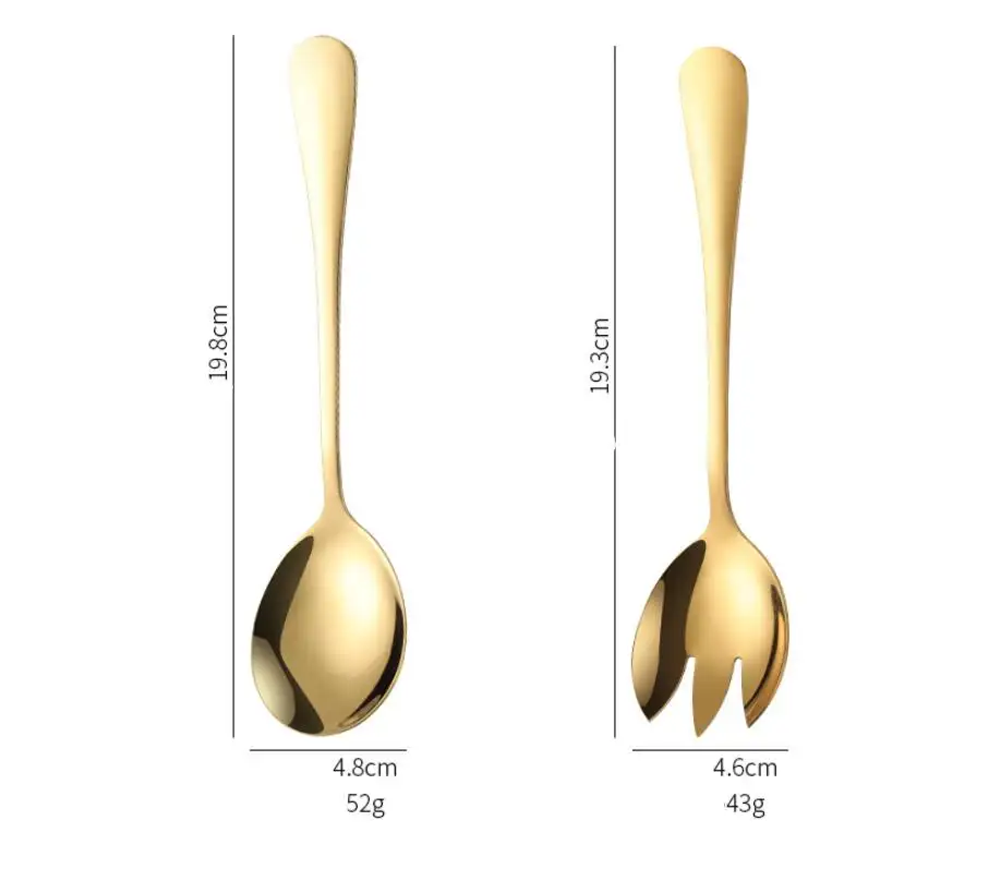 रसोई सेवा उपकरण Flatware सोने स्टेनलेस स्टील के चम्मच और कांटा सलाद सर्वर