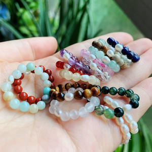 แหวนหินธรรมชาติบำบัดจักระ แหวนคริสตัลควอตซ์หลากสี ประดับมุกแท้ แหวนลูกปัดยืดหยุ่น ปรับขนาดได้ ซ้อนกันได้ - Product Image 4