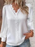 Blouses en Dentelle Slim Fit Manches Longues Col V Couleur Unie Très Vendues pour Femme Grandes Tailles