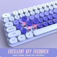 Teclado de máquina de escribir colorido OEM ODM con teclas redondas retro, teclado y ratón inalámbricos de 2.4G para PC, computadora portátil.