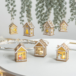 2025 adorno de escritorio de Navidad rústico modelo de casa de madera brillante Mini árbol de Navidad estatuilla batería nuevo estilo Decoración - Product Image 3