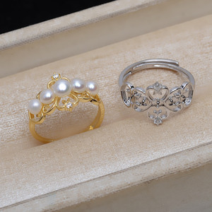 S925 Silver <b>Open</b> <b>Ring</b> Adjustable Flap 5-Bead Pearl Holder 3.5-4mm Pearl Accessories Empty Holder Jewelry Findings Components - Product Image 1