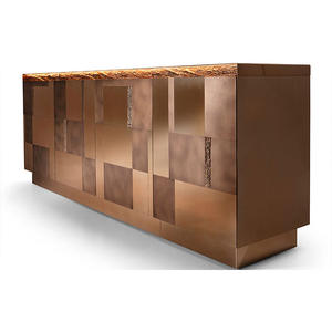 خزانة جانبية فاخرة من خشب البلوط/الصنوبر المعاد تدويره مع أدراج ذهبية أنيقة وإطار خشبي راقي - Product Image 3